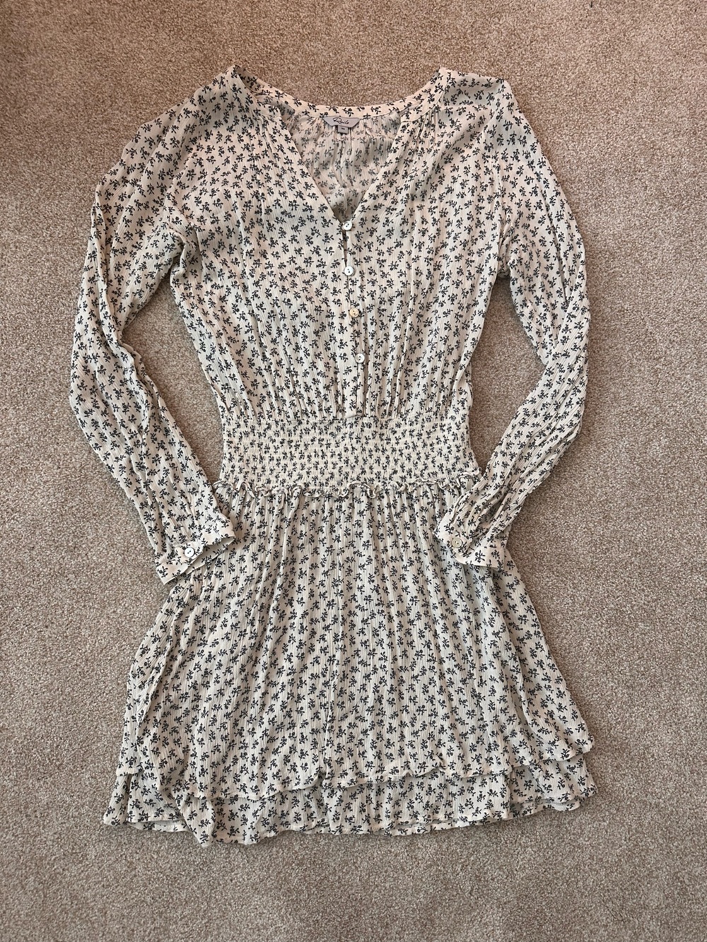 Rails Jasmine Mini Dress Petite Floral Smocked Waist Long Sleeve XS - Picture 7 of 11
